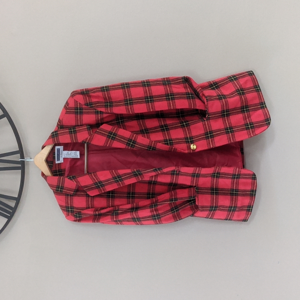 Wool Sag harbor size 8 preppy plaid blazer with gold prophecy retro vintage - Picture 6 of 8